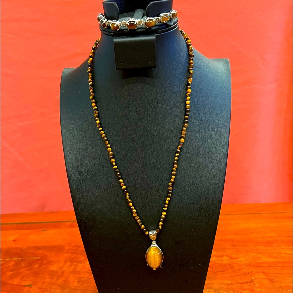 South African Tigers Eye Pendant Necklace and bracelet